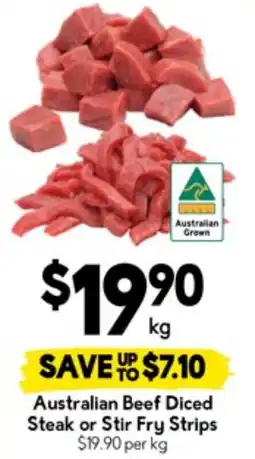 Drakes Australian Beef Diced Steak or Stir Fry Strips offer