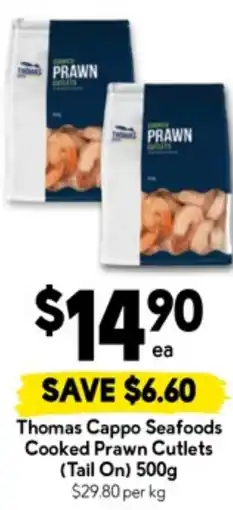 Drakes Thomas Cappo Seafoods Cooked Prawn Cutlets (Tail On) offer