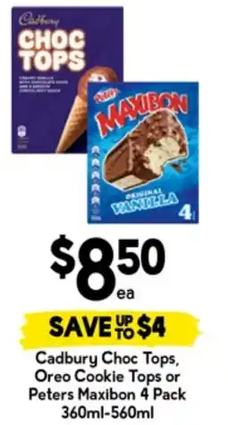 Drakes Cadbury Choc Tops, Oreo Cookie Tops or Peters Maxibon offer