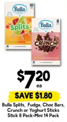 Drakes Bulla Splits, Fudge, Choc Bars, Crunch or Yoghurt Sticks Stick offer