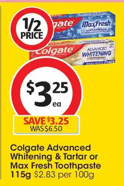Coles Colgate Advanced Whitening & Tartar or Max Fresh Toothpast offer