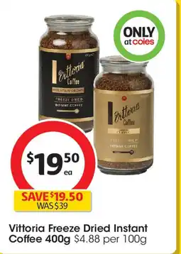 Coles Vittoria Freeze Dried Instant Coffee offer