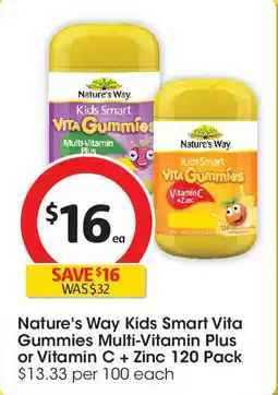 Coles Nature's Way Kids Smart Vita Gummies Multi-Vitamin Plus or Vitamin C + Zinc offer