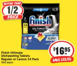 IGA Finish Ultimate Dishwashing Tablets Regular or Lemon offer