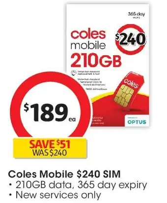 Coles Coles Mobile SIM offer