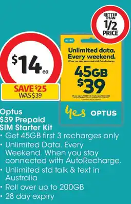 Coles OPTUS Prepaid SIM Starter Kit offer