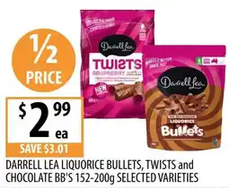 Supabarn Darrell lea liquorice bullets, twists and chocolate bb's selected varieties offer