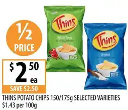 Supabarn Thins potato chips selected varieties offer