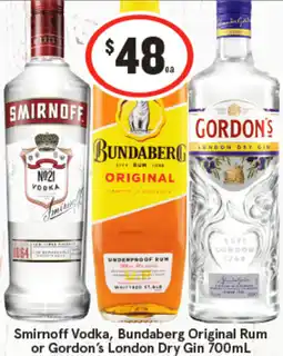IGA Smirnoff Vodka, Bundaberg Original Rum or Gordon's London Dry Gin offer