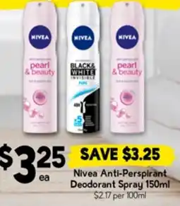 Drakes Nivea anti perspirant deodorant spray offer