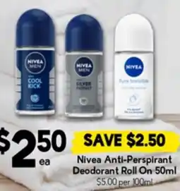 Drakes Nivea anti perspirant deodorant roll on offer