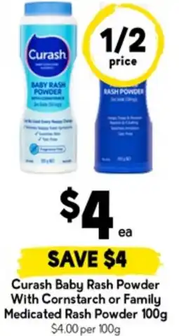 Drakes Curash baby rash powder with cornstarch or family medicated rash powder offer