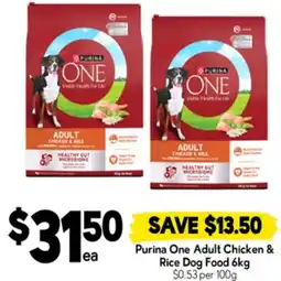 Drakes Purina one adult chicken & rice dog food offer