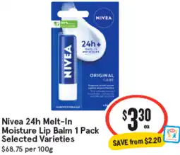 IGA Nivea 24h Melt-In Moisture Lip Balm offer
