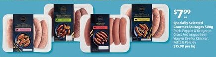 ALDI Specially selected gourmet sausages offer