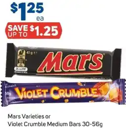 Foodland Mars varieties or violet crumble medium bars offer