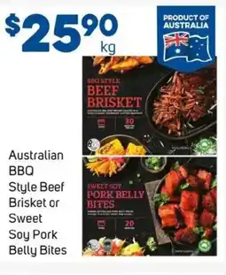Foodland Australian bbq style beef brisket or sweet soy pork belly bites offer