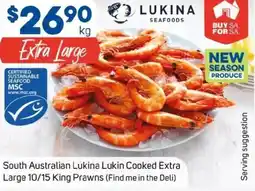 Foodland South australian lukina lukin cooked extra large 10/15 king prawns (find me in the deli) offer