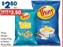 Foodland Thins Potato Chips or Onion Rings offer
