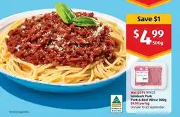 ALDI Ironbark Pork Pork & Beef Mince offer