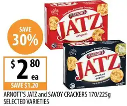 Supabarn ARNOTT'S JATZ and SAVOY CRACKERS offer