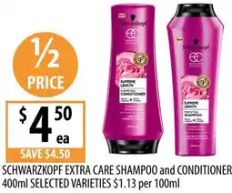 Supabarn SCHWARZKOPF EXTRA CARE SHAMPOO and CONDITIONER offer