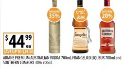 Supabarn ARIANE PREMIUM AUSTRALIAN VODKA , FRANGELICO LIQUEUR and offer