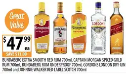 Supabarn BUNDABERG EXTRA SMOOTH RED RUM , CAPTAIN MORGAN SPICED offer