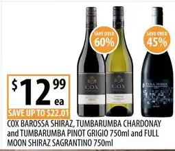 Supabarn COX BAROSSA SHIRAZ, TUMBARUMBA CHARDONAY and offer