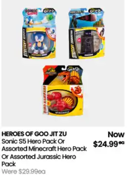 Myer HEROES OF GOO JIT ZU Sonic S5 Hero Pack Or Assorted Minecraft Hero Pack Or Assorted Jurassic Hero Pack offer