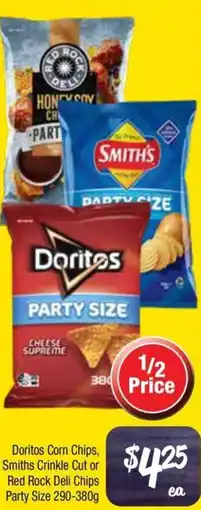 Farmer Jack's Doritos corn chips, smiths crinkle cut or red rock deli chips party size offer