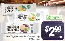 Farmer Jack's Ceres organics brown rice crackers offer
