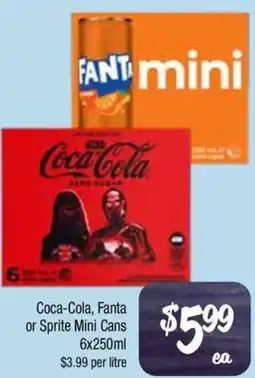 Farmer Jack's Coca-cola, fanta or sprite mini cans offer