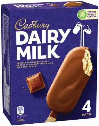 IGA Cadbury Ice Cream Sticks 4 Pack Selected Varieties offer