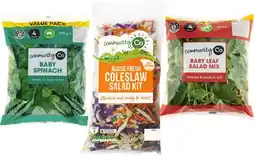 IGA Community Co Baby Leaf Salad Mix 260g, Baby Spinach Big Bag 260g or Coleslaw Salad Kit 500g offer
