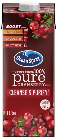 IGA Ocean Spray Unsweetened Pure Cranberry Juice 1 Litre offer
