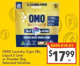 Supa Valu OMO Laundry Caps 28s, Liquid or Powder Selected Varieties offer