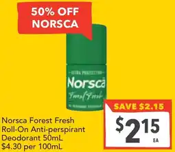 Supa Valu Norsca Forest Fresh Roll-On Anti-perspirant Deodorant offer