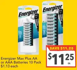 Supa Valu Energizer Max Plus AA or AAA Batteries offer