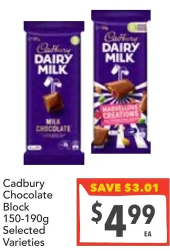Supa Valu Cadbury Chocolate Block Selected Varieties offer