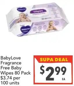 Supa Valu BabyLove Fragrance Free Baby Wipes offer
