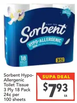 Supa Valu Sorbent Hypo- Allergenic Toilet Tissue 3 Ply offer