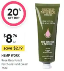 Healthy Life Hemp worx Rose Geranium & Patchouli Hand Cream offer