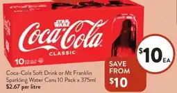 Foodworks Coca-cola soft drink or mt franklin sparkling water cans offer