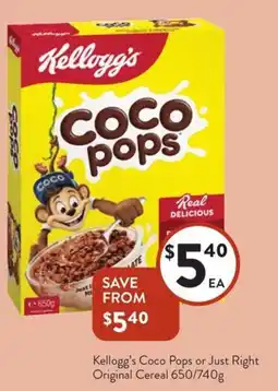 Foodworks Kellogg's coco pops or just right original cereal offer