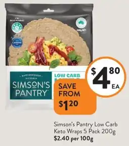 Foodworks Simson's pantry low carb keto wraps offer