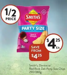 Foodworks Smith's, doritos or red rock deli party size chips offer