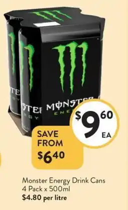 Foodworks Monster energy drink cans offer