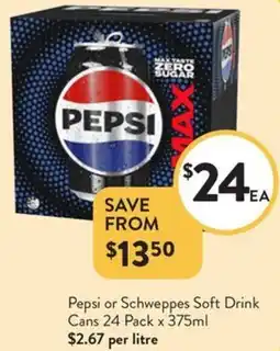 Foodworks Pepsi or schweppes soft drink cans offer