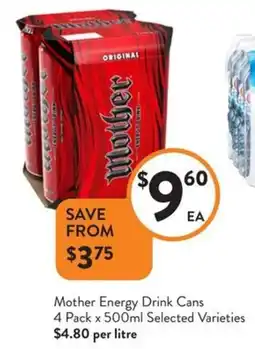 Foodworks Mother energy drink cans offer